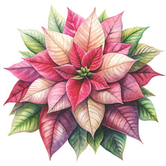 watercolor illustration of a pink and white poinsettia flower vector