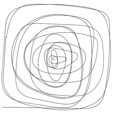 Chaotic line arrow. Doodle chaos simple drawn symbol confused messy knot tangle scribbled line. Vector isolated. Tangled wires complicated thoughts brain confusion problem solving.