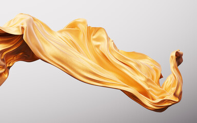 Flowing golden wave cloth background, 3d rendering.