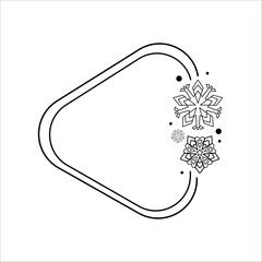 Triangle-like rounded double-line frame with decorative snowflakes and dots on the side. Winter or Christmas template for text, greeting cards, labels and kids worksheets.