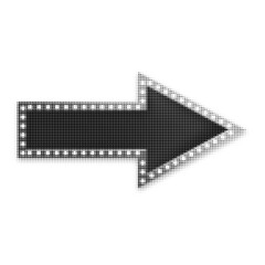 Black halftone arrow pointing right, made of dot pattern. Minimal retro style directional icon isolated on white background, suitable for navigation, web interface, infographic, and print design.
