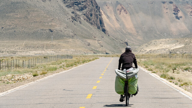 A Determined Cyclist on the National Highway 318, Tibet
