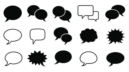 Collection of various black speech bubbles and text boxes in a graphic design