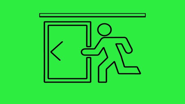 A person running through a doorway to exit quickly and safely outside