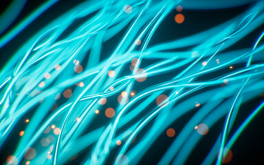 Glowing cyan neon curve lines background, 3d rendering.