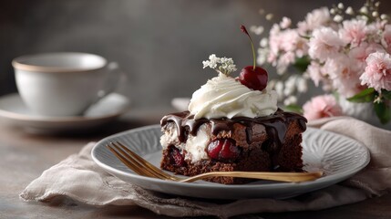 slice of moist chocolate cake