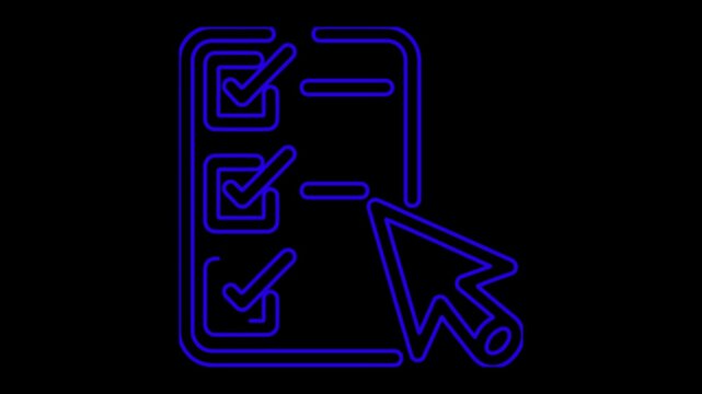 neon checklist with cursor icon on black background, checklist icon, office documets, Video, 
