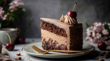slice of moist chocolate cake
