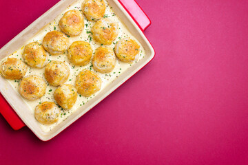 Chicken meatballs in a creamy sauce. Italian cuisine. Recipe.