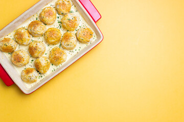 Chicken meatballs in a creamy sauce. Italian cuisine. Recipe.