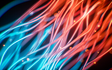 Glowing gradient neon curve lines background, 3d rendering.