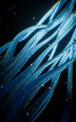 Glowing blue neon curve lines background, 3d rendering.