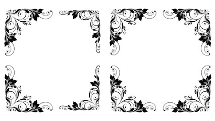 Elegant black floral corner designs arranged in a grid pattern on white background