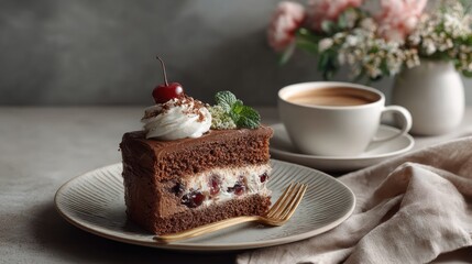 slice of moist chocolate cake