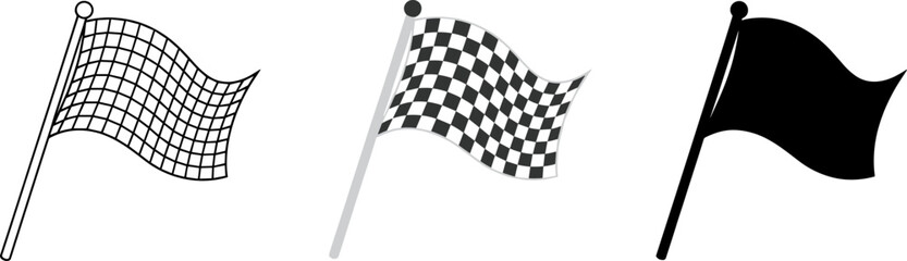 Fototapeta premium Checkered Race Finish Flag Vector Icon in Outline, Color, and Silhouette Styles.