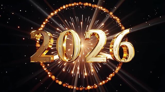 2026 en lettres dor&eacute;es avec feux d&rsquo;artifice spectaculaires