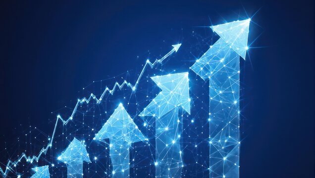 Digital Growth - Arrows Pointing Upward in a Connected Network. - Powered by Adobe