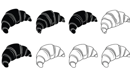 A selection of croissants in varying shades and outline styles isolated on white