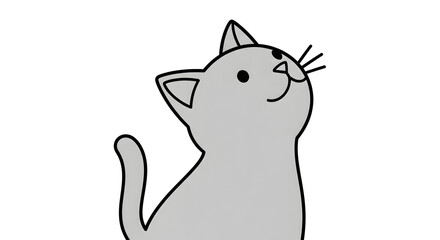 Simple gray cartoon cat looking up happily illustration adorable feline pet animal vector drawing graphic