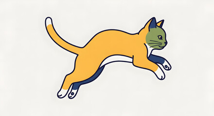 Simple colorful cat jumping dynamic minimal illustration style feline movement playful cartoon vector design clean
