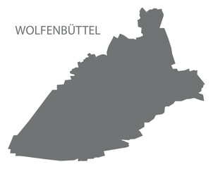 Wolfenb&uuml;ttel city map with boroughs grey illustration silhouette shape