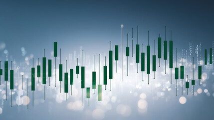 An abstract representation of financial data, visualized through a series of green candlesticks, symbolizing the fluctuations in the market.