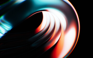 Transparent tube glass geometries with colorful lights, 3d rendering.