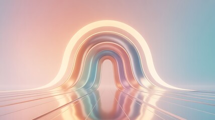 Vibrant neon rainbow arch with glowing curves and pastel colors