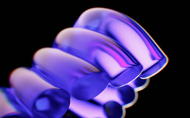 Transparent tube glass geometries with colorful lights, 3d rendering.