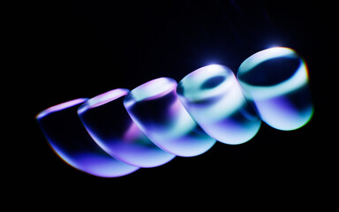 Transparent tube glass geometries with colorful lights, 3d rendering.