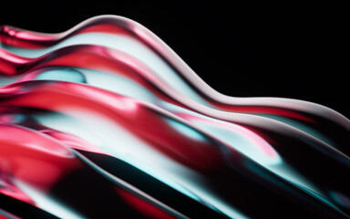 Transparent wave glass geometries with colorful lights, 3d rendering.