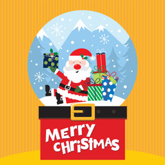 Christmas card with santa in the snow globe