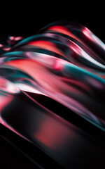 Transparent wave glass geometries with colorful lights, 3d rendering.