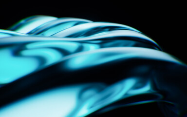 Transparent wave glass geometries with colorful lights, 3d rendering.