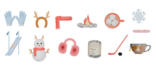 set of winter, snow 3d isolated