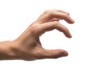 Human hand gesture showing grasping motion with fingers curved against dark backdrop for visual projects