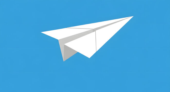 White paper airplane minimalist design illustration on blue background message communication send flight icon minimal digital - Powered by Adobe