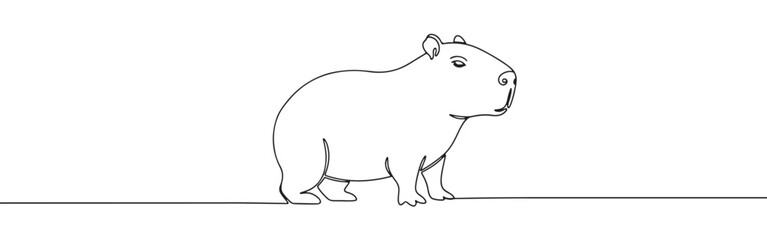 Continuous one line drawing of a capybara. Vector illustration of a standing wild animal isolated on white background. Minimalist South American wildlife concept