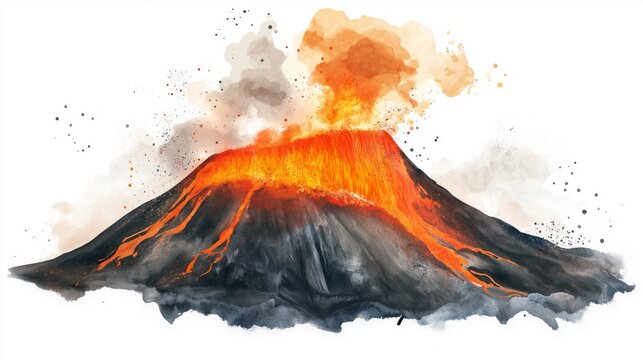 Nyiragongo Volcano. Nyiragongo Volcano hand drawn watercolor illustration on white background