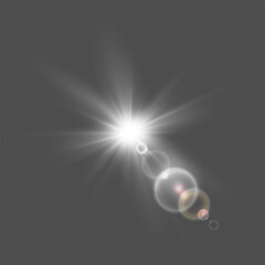 Bright light effect, warm rays, spark, star, sun. Vector