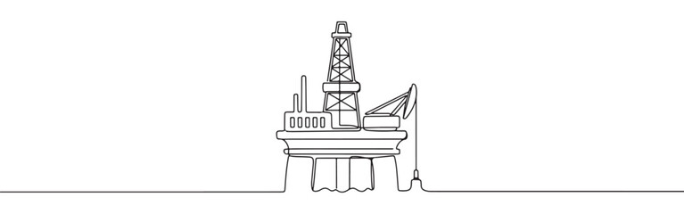 Continuous one line drawing of an oil rig. Vector illustration of offshore drilling platform isolated on white background. Minimalist industrial energy concept