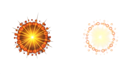 Orange and white glowing virus particles on black isolated on a transparent background