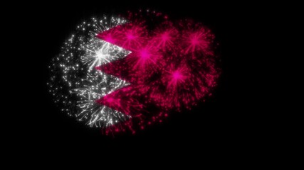 Bahrain Flag Fireworks Animation on Black Background – National Celebration Firework Effect, Bahrain Independence Day, Festive Motion Graphics