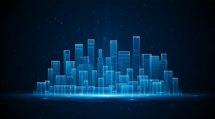 Smart city technology. Future technology city architecture concept. Digital hi-tech city design. Technology city background.