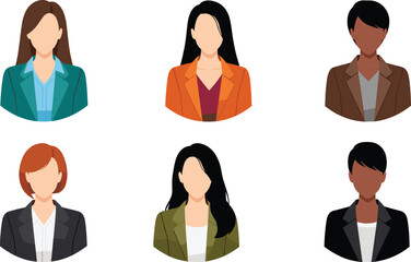 Diverse Business Women Avatar Portraits in Flat Style Illustration Isolated on White Background for Corporate Profiles and User Interfaces