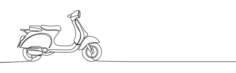 Continuous one line drawing of a scooter. Vector illustration of vintage motorbike isolated on white background. Minimalist urban transport concept © drawing lines