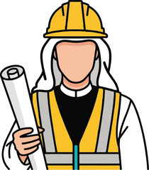 Arab Engineer Holding Blueprint Wearing Safety Helmet Vector Illustration