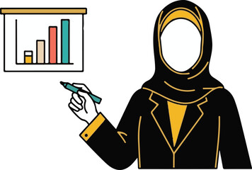 Muslim Businesswoman Presenting Bar Chart Vector Illustration
