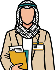 Arabic Businessman Illustration Holding Folder and ID Badge on White Background