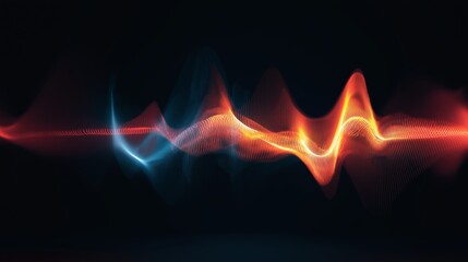 Colorful sound wave graphic with blue and red lines in motion at night